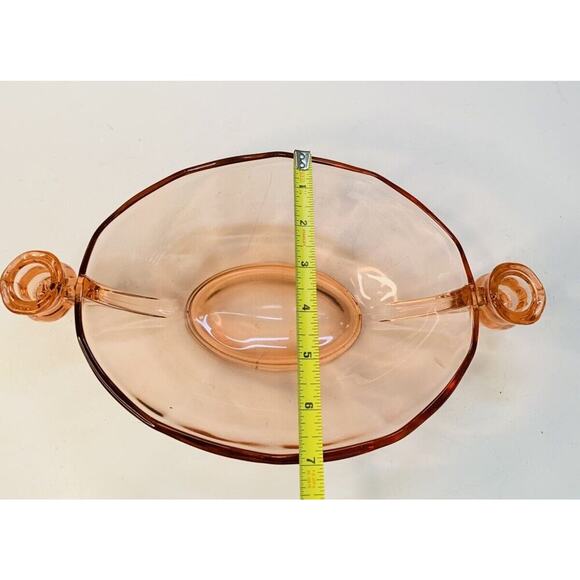 Fostoria Fairfax Pink Rose Depression Glass Vintage Oval Bowl w/ Candle Holder - Picture 4 of 13